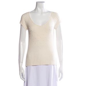 Valentino Ivory Scoop Neck Short Sleeve T-Shirt Sweater